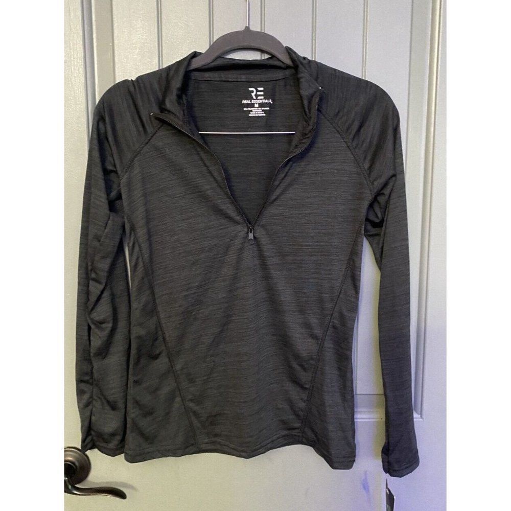 real essentials lighweight half zip jacket polyester spandex size medium black